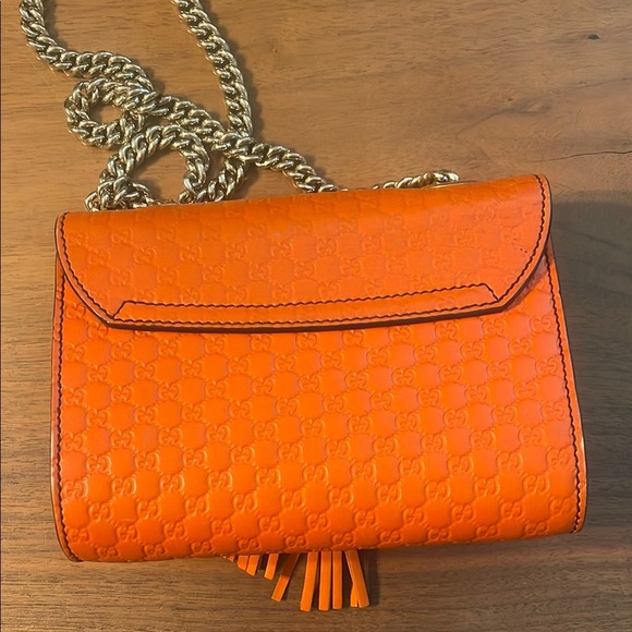Gucci Orange Horsebit Wallet on Chain Bag with Gold Chain and Tassel - Picture 9 of 11